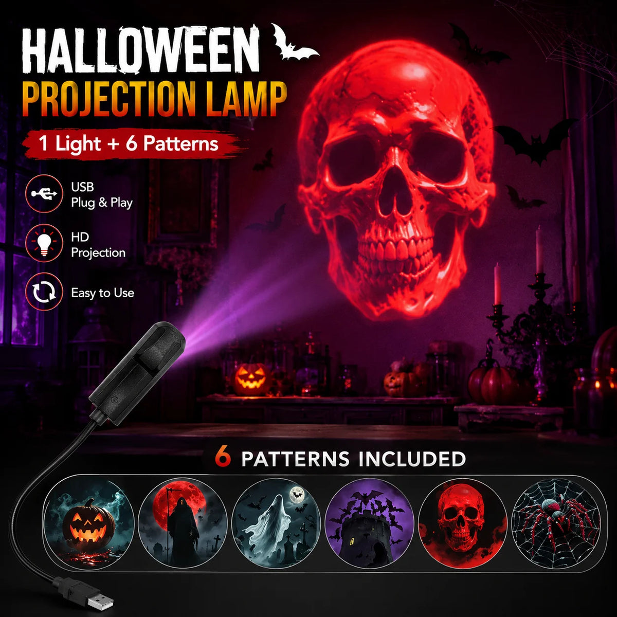 Proyector LED de Halloween (6 diseños)