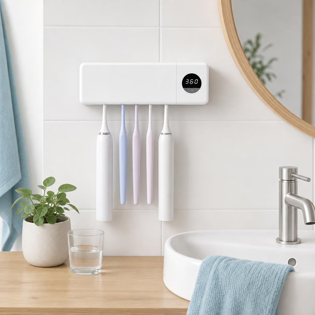 Esterilizador UV de cepillos de dientes en la pared del baño