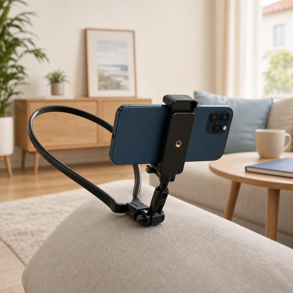 Soporte de cuello para móvil sujetando un teléfono